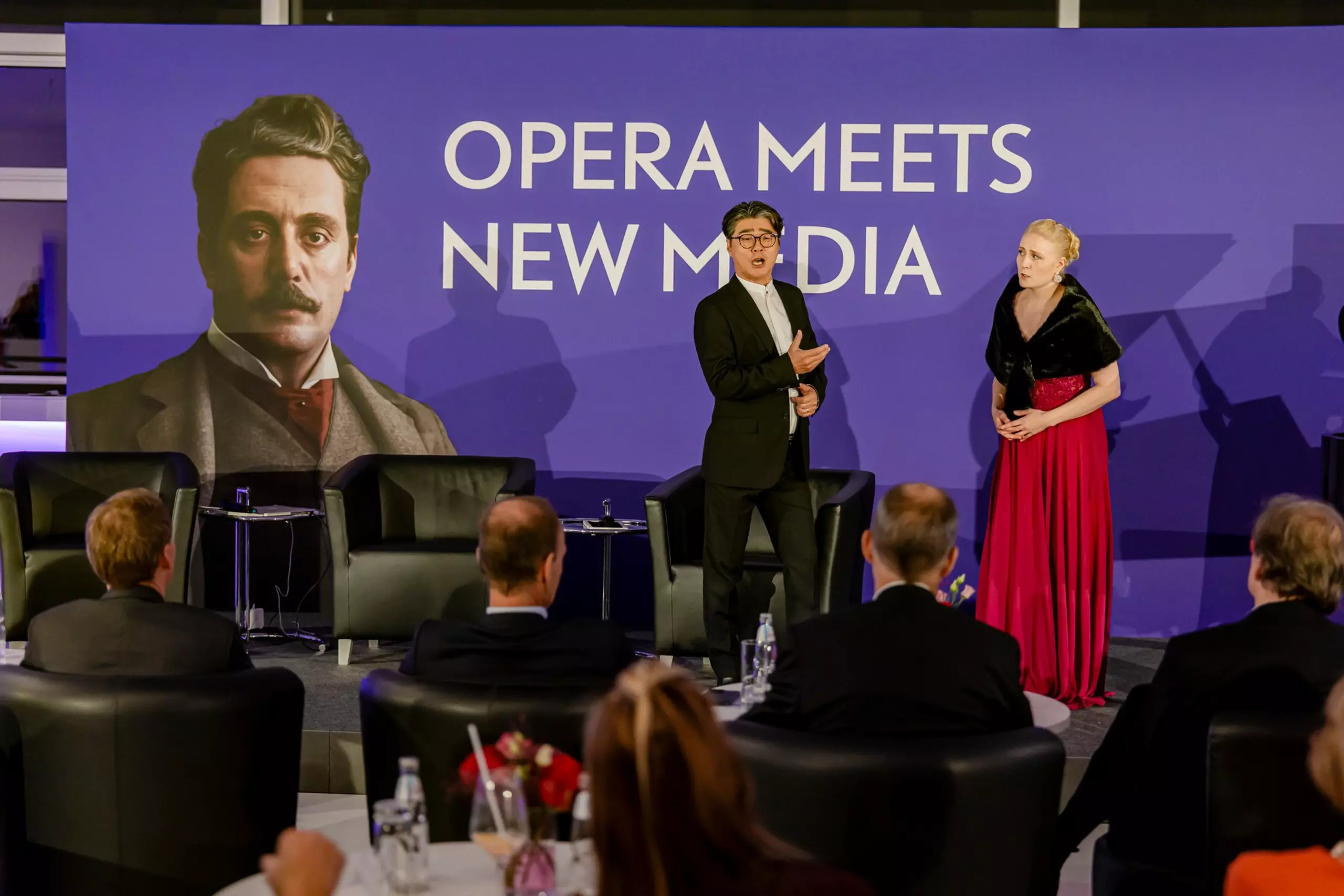 Tenor Ji-Woon Kim and soprano Johanna Nylund set the mood for guests with arias by Giacomo Puccini at the opening event