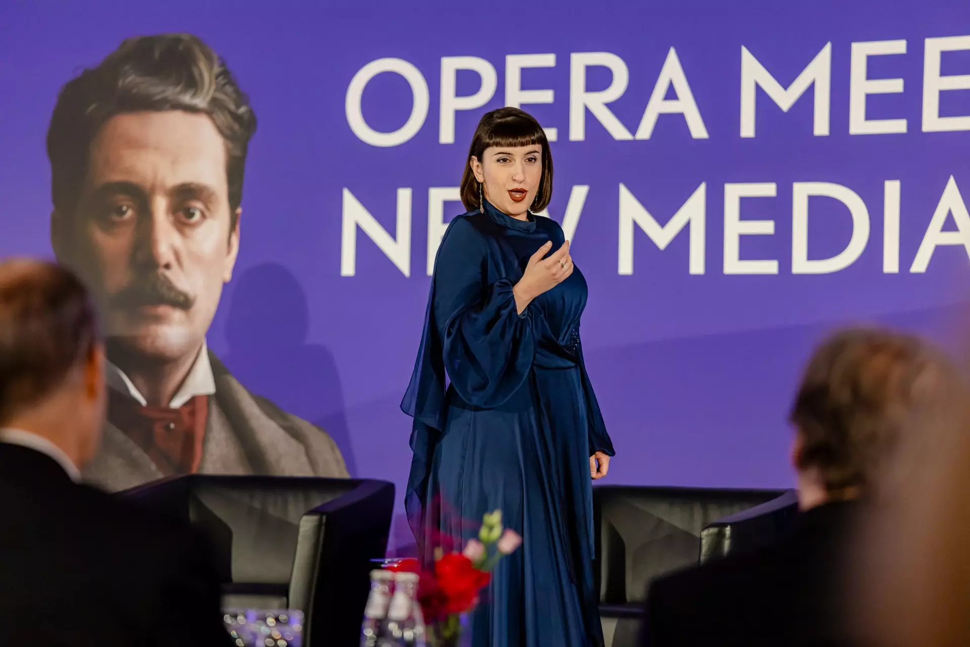 Soprano Marianna Nomikou singing at the opening ceremony of the Puccini exhibition