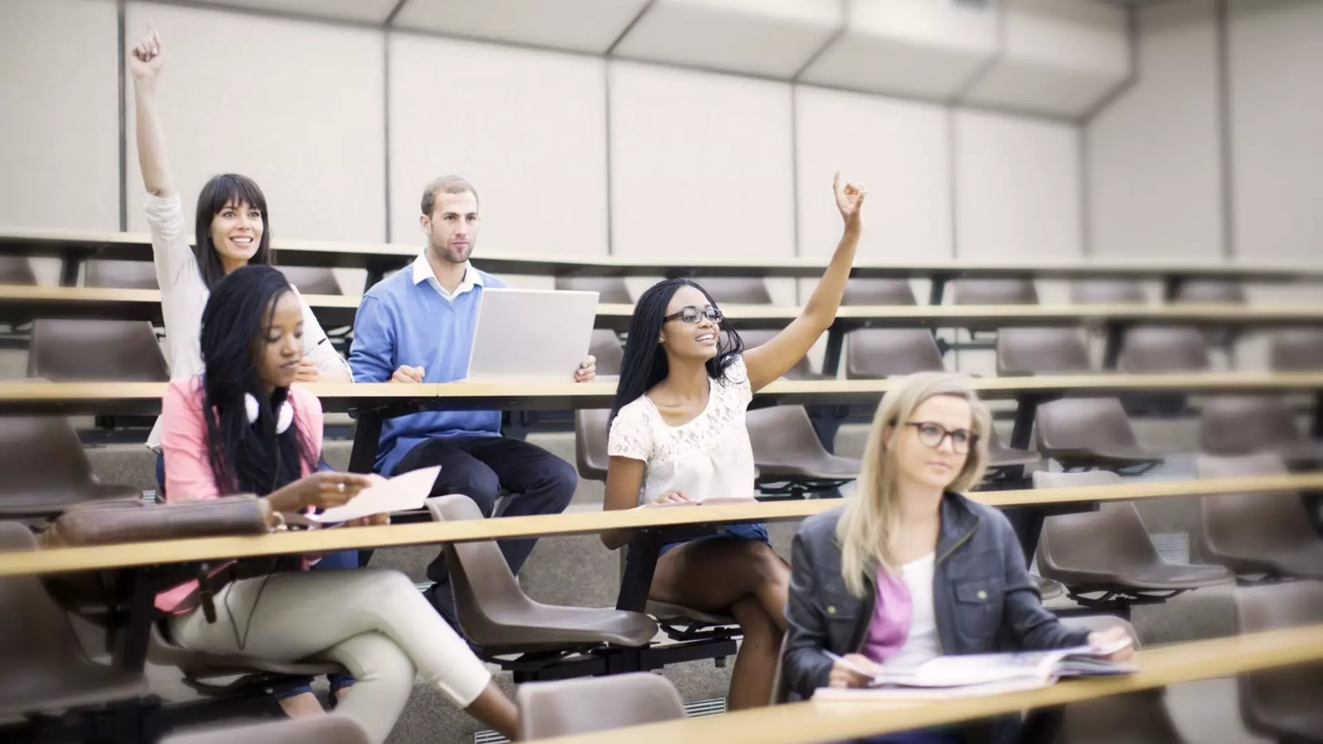 Five students in the lecture hall