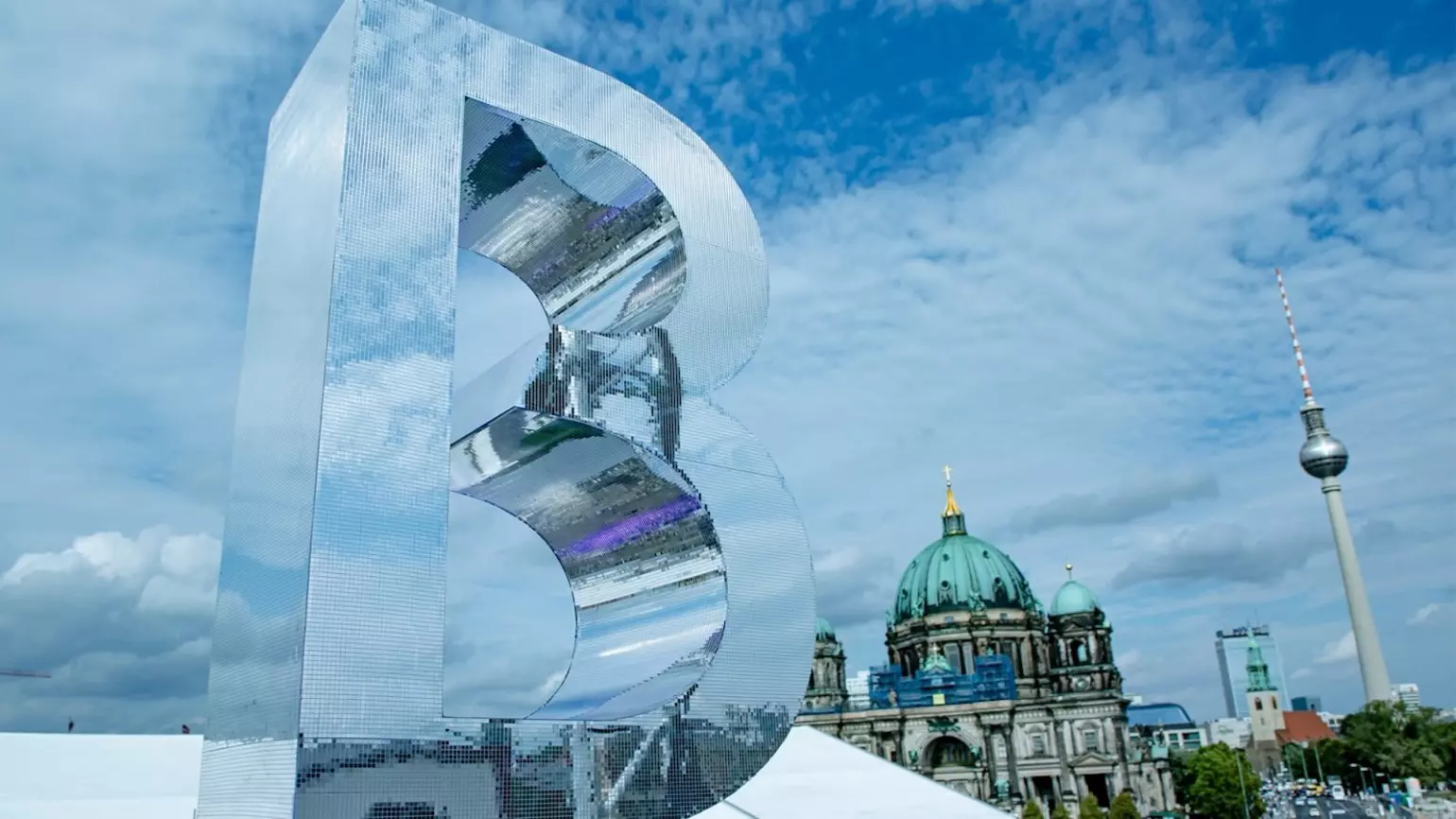 Bertelsmann B behind it the Berlin Cathedral and TV Tower