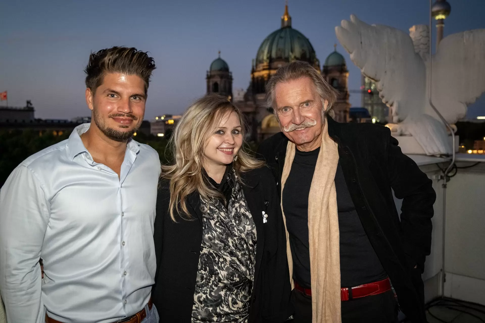 Actors Lennart Hartmann, Jasmin Pass, and Ingo Lenßen at the reception for the 2026 UFA Film Nights