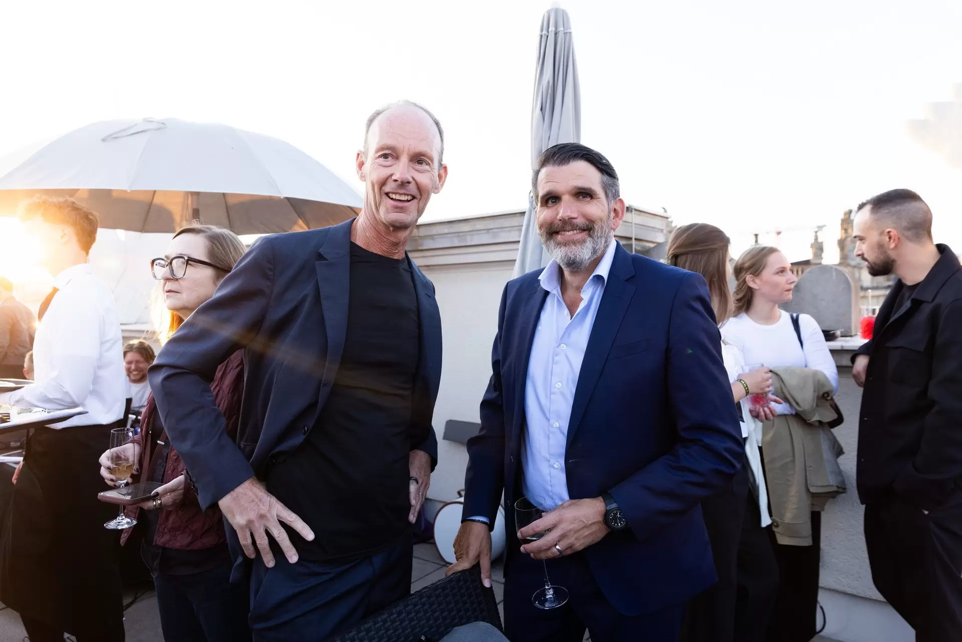 Bertelsmann CEO Thomas Rabe and Dirk Kemmerer, CEO of Bertelsmann Marketing Services, at the reception for the 2026 UFA Film Nights