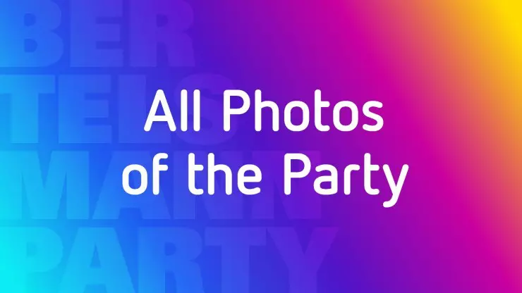 Teaser with a color gradient h the lettering "All Photos of the Party"