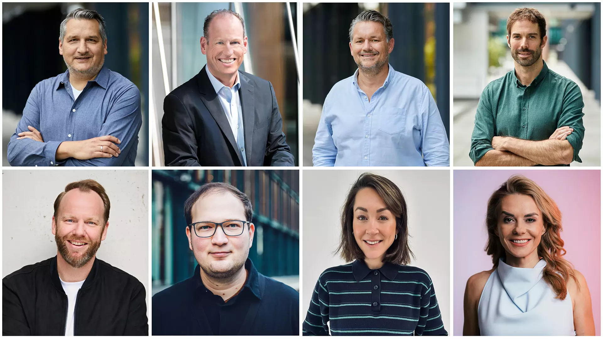 Collage of Portraits: From top left: Oliver Schablitzki, Frank Robens, Markus Küttner, Hauke Bartel and from bottom left : Thomas Goseberg, Dániel Koren, Greta Scheuermann, Inga Leschek