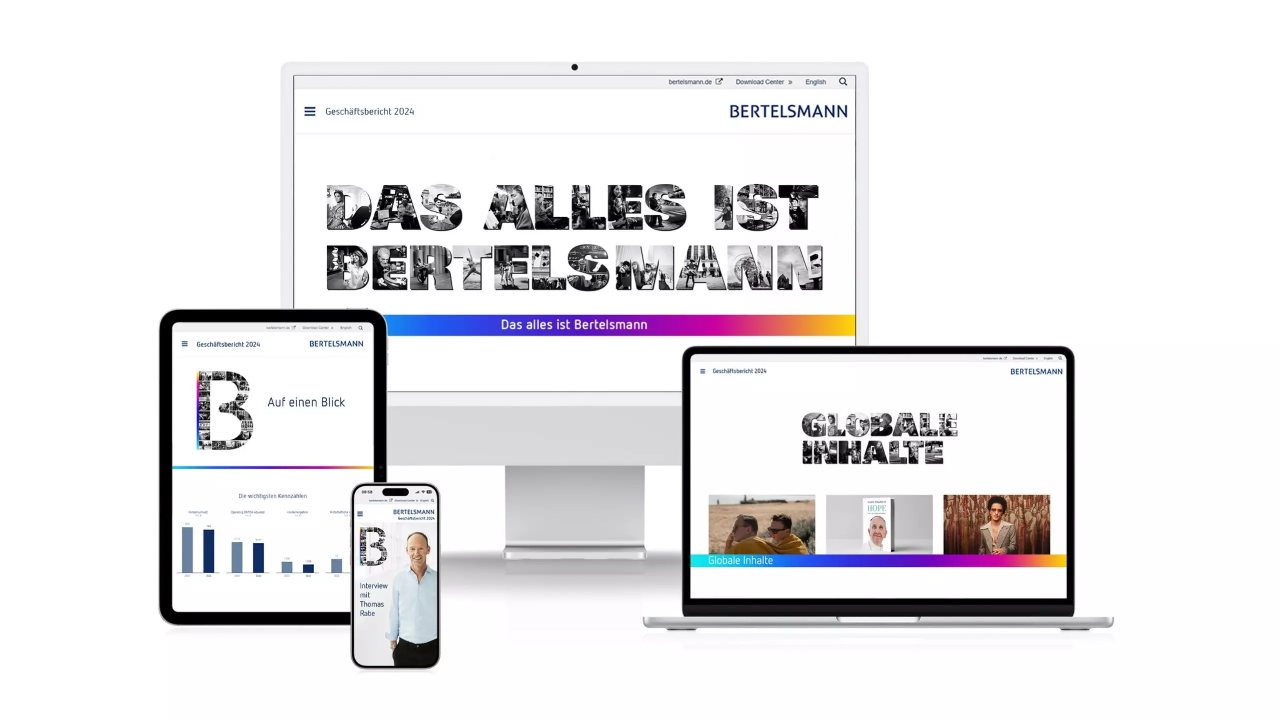 Collage des Geschäftsberichtes auf unterschiedlichen Endgeräten