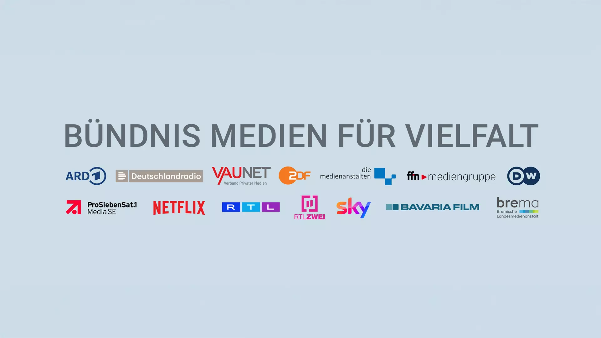 Lettering "Media Alliance for Diversity", below it 14 logos of participating companies.
