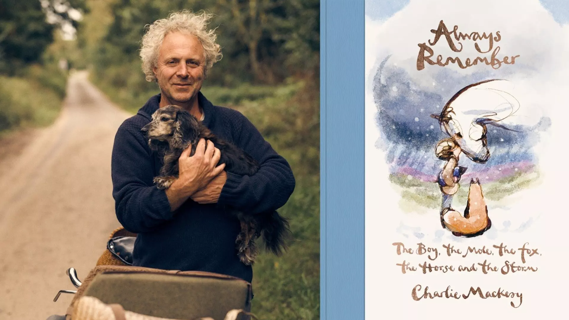 Collage of a portrait of Charlie Mackesy and the book cover