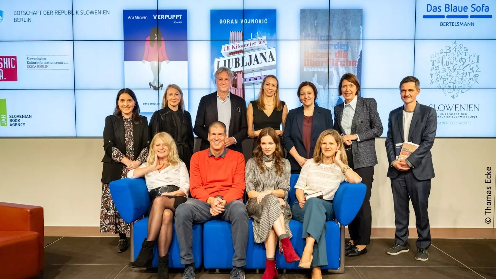 Front row from left: Mojca Kumerdej, Goran Vojnović, Ana Marwan, Ariane Binder. Back row from left: Laura Austen, Saša Šavel Burkart, Juergen Boos, Katja Stergar, Ana Polak Petrič, Helen Müller, Eric Marr