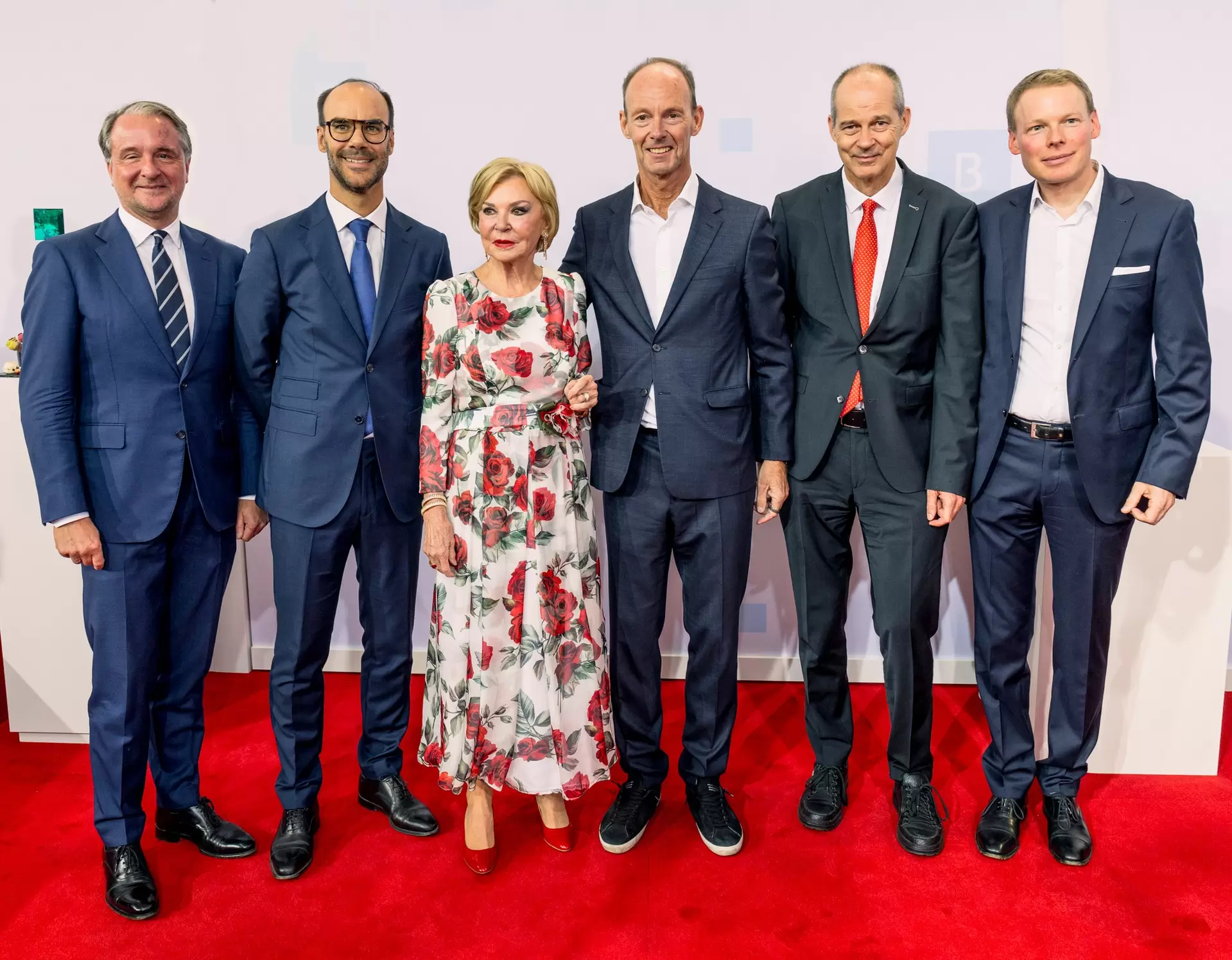 Immanuel Hermreck, Clément Schwebig, Liz Mohn, Thomas Rabe, Christoph Mohn and Rolf Hellermann at the Bertelsmann Party