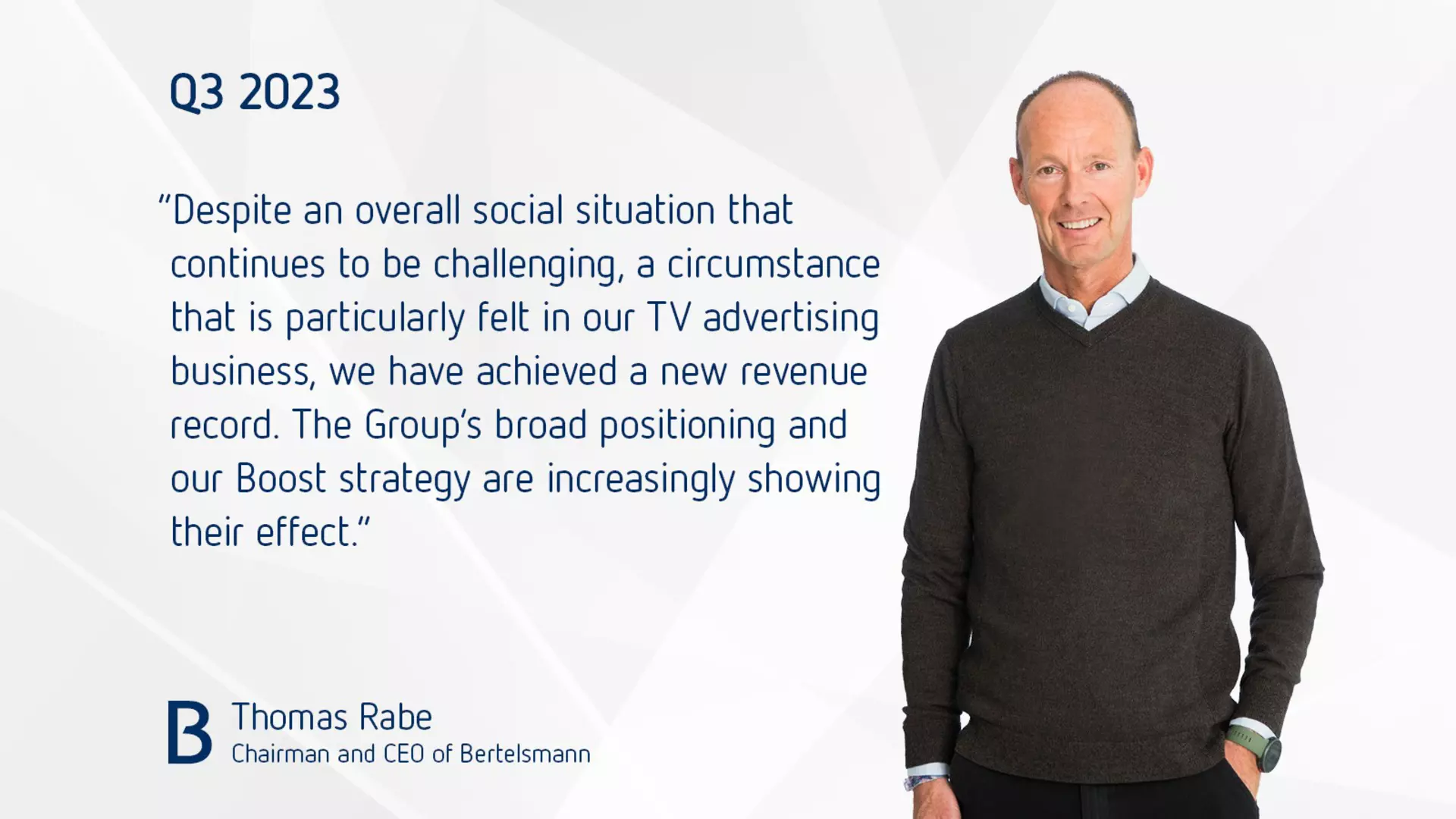 Statement from Thomas Rabe regarding the third Quarter 2023