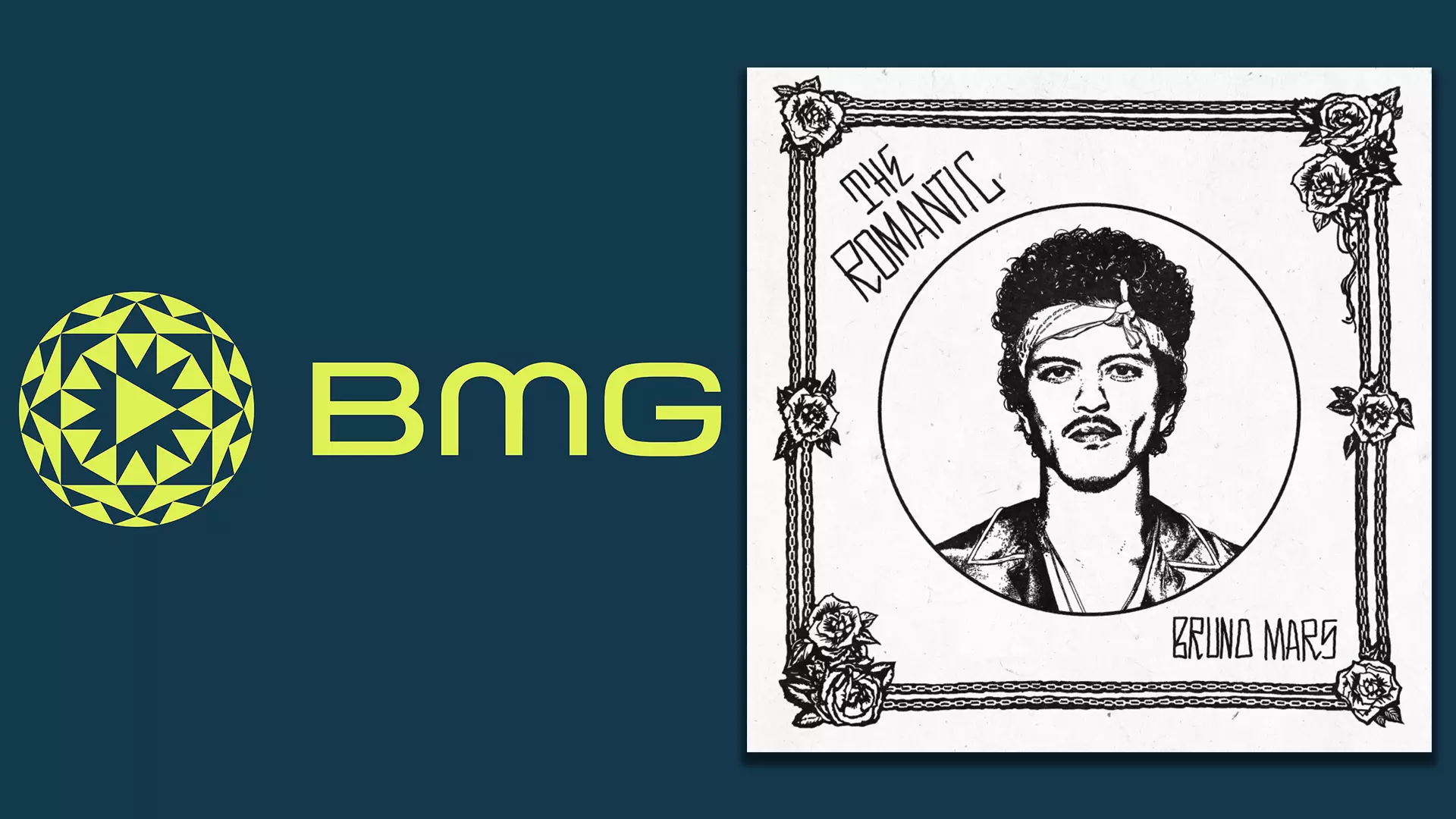 BMG logo on the left, on the right the cover of Bruno Mars' Album The Romantic