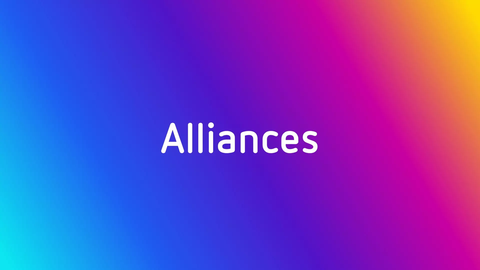 The word “Alliances” centered on a colorful gradient background in blue, purple, pink, and yellow.
